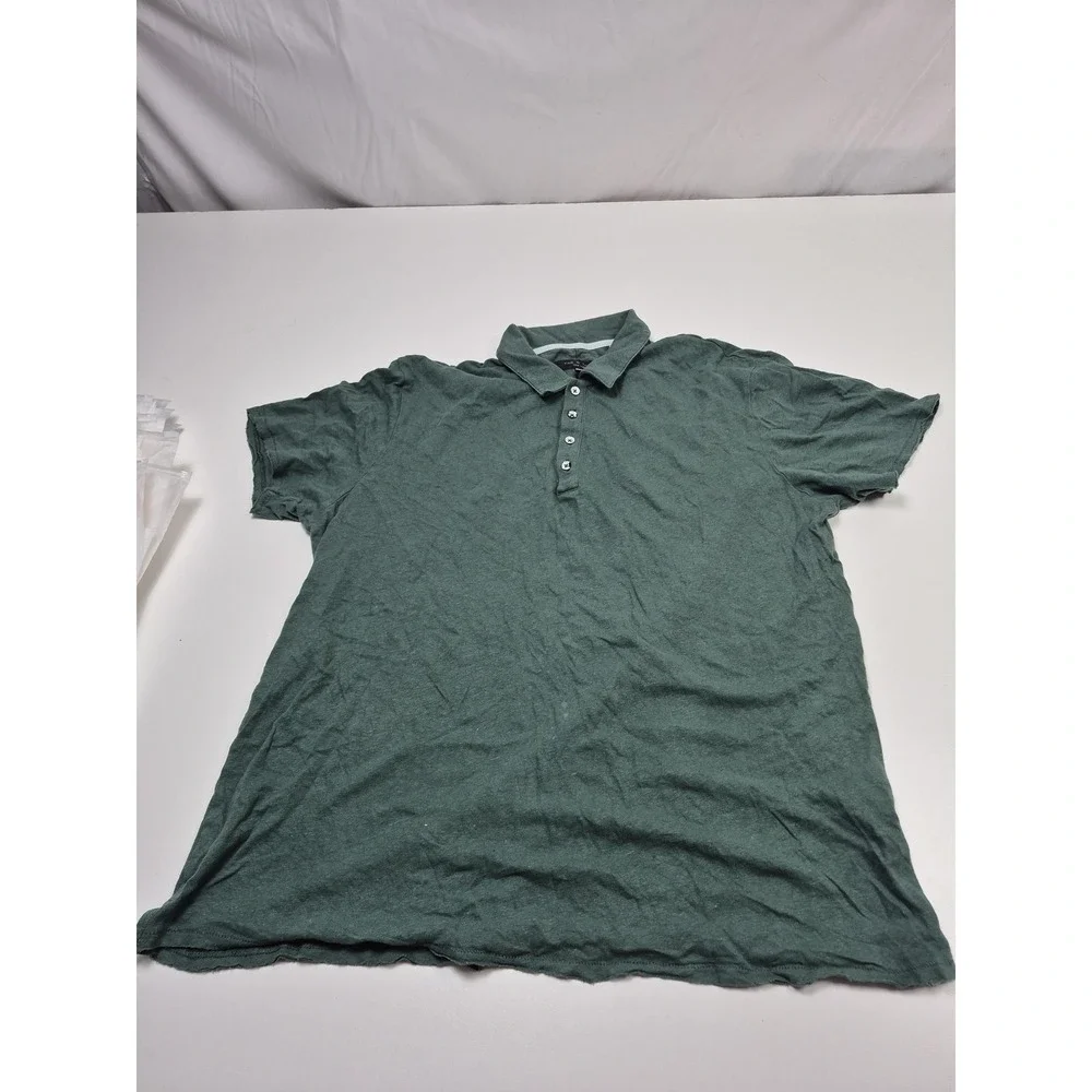 Rag & Bone Polo Shirt Mens XL Green Linen Cotton Jersey Casual Lightweight